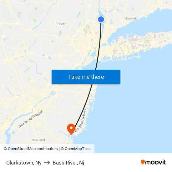 Clarkstown, Ny to Bass River, Nj map