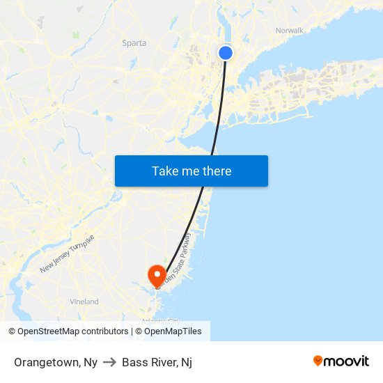 Orangetown, Ny to Bass River, Nj map