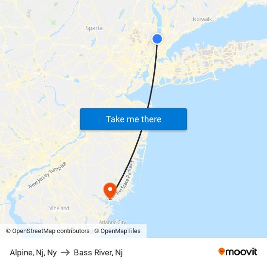 Alpine, Nj, Ny to Bass River, Nj map