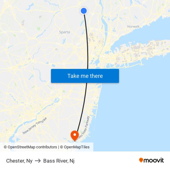 Chester, Ny to Bass River, Nj map
