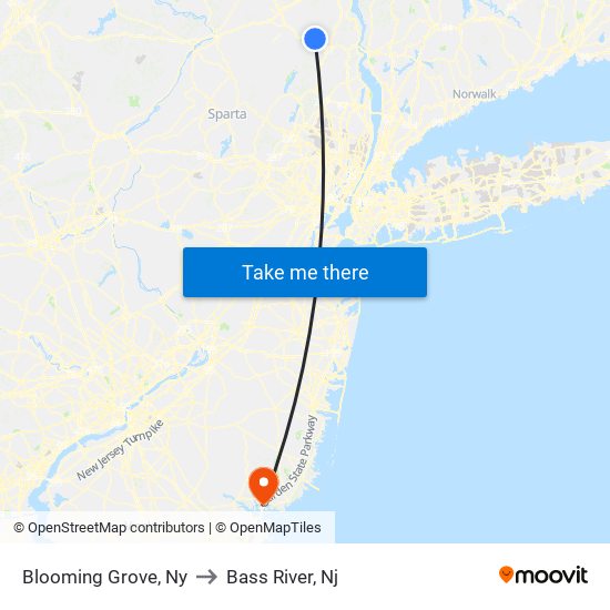 Blooming Grove, Ny to Bass River, Nj map