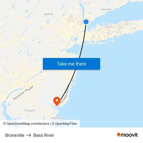 Bronxville to Bass River map