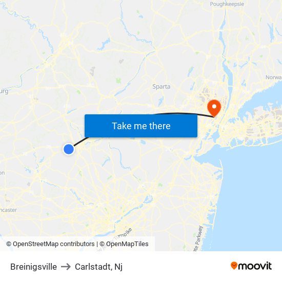 Breinigsville to Carlstadt, Nj map