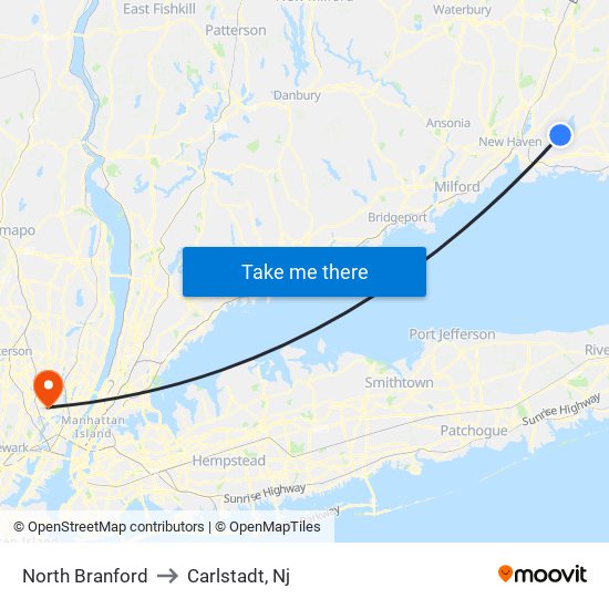 North Branford to Carlstadt, Nj map