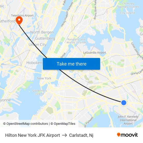 Hilton New York JFK Airport to Carlstadt, Nj map