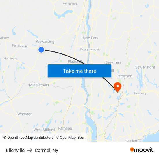 Ellenville to Carmel, Ny map