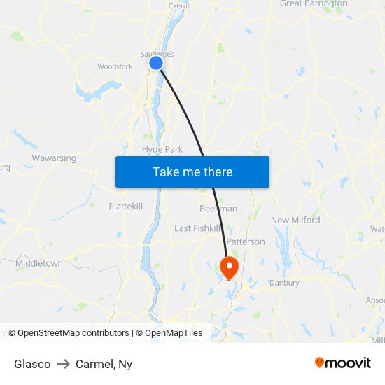 Glasco to Carmel, Ny map