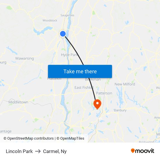 Lincoln Park to Carmel, Ny map