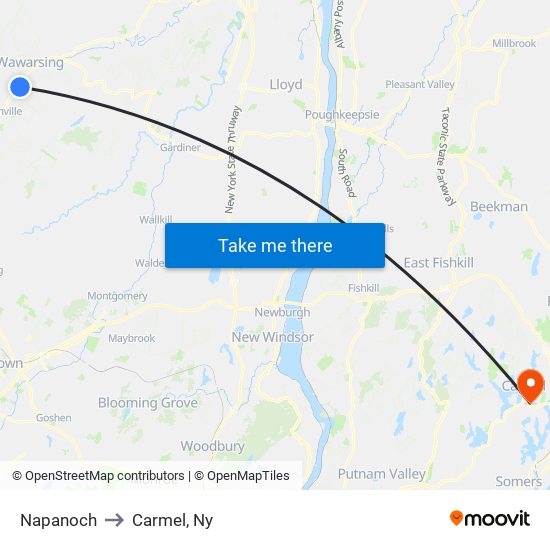 Napanoch to Carmel, Ny map