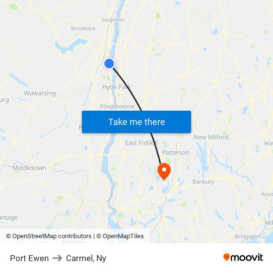 Port Ewen to Carmel, Ny map