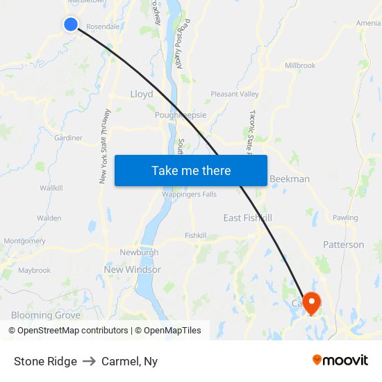 Stone Ridge to Carmel, Ny map