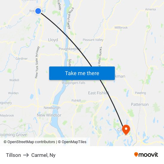 Tillson to Carmel, Ny map