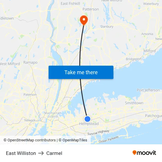 East Williston to Carmel map