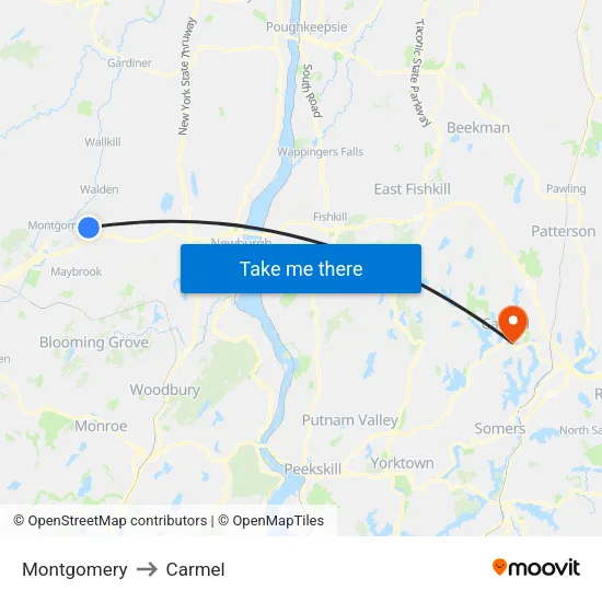 Montgomery to Carmel map