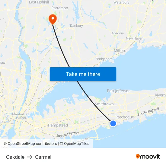 Oakdale to Carmel map