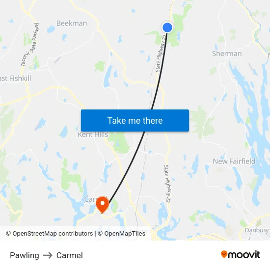 Pawling to Carmel map