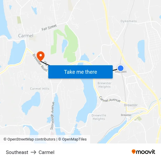 Southeast to Carmel map