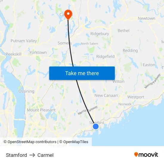 Stamford to Carmel map