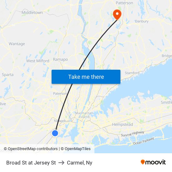 Broad St at Jersey St to Carmel, Ny map