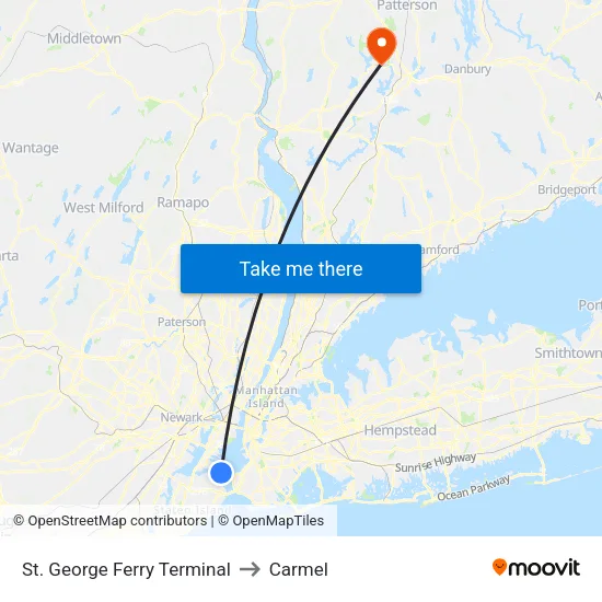 St. George Ferry Terminal to Carmel map