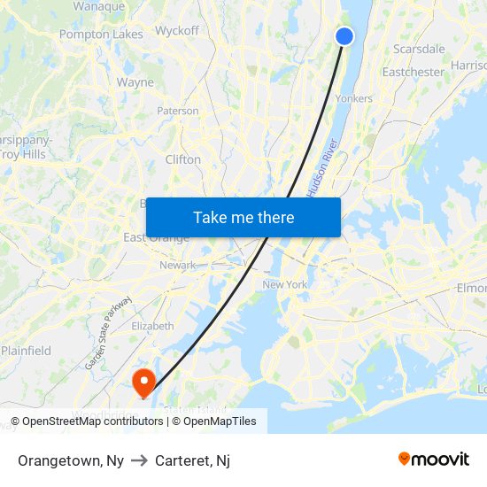 Orangetown, Ny to Carteret, Nj map