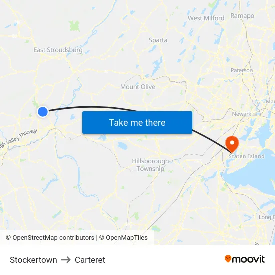 Stockertown to Carteret map
