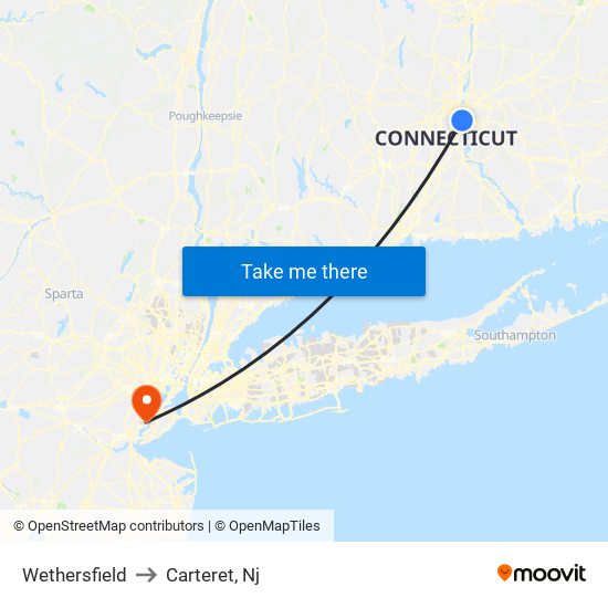 Wethersfield to Carteret, Nj map