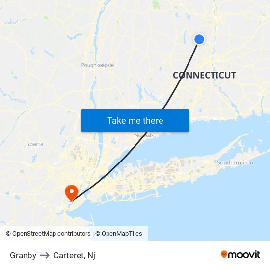 Granby to Carteret, Nj map