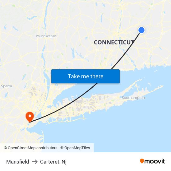 Mansfield to Carteret, Nj map