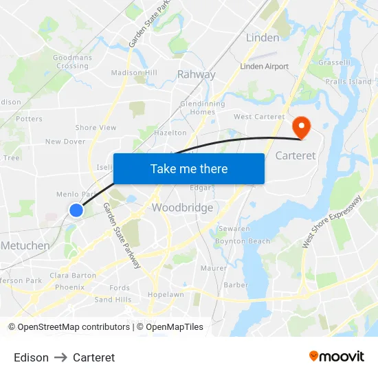 Edison to Carteret map