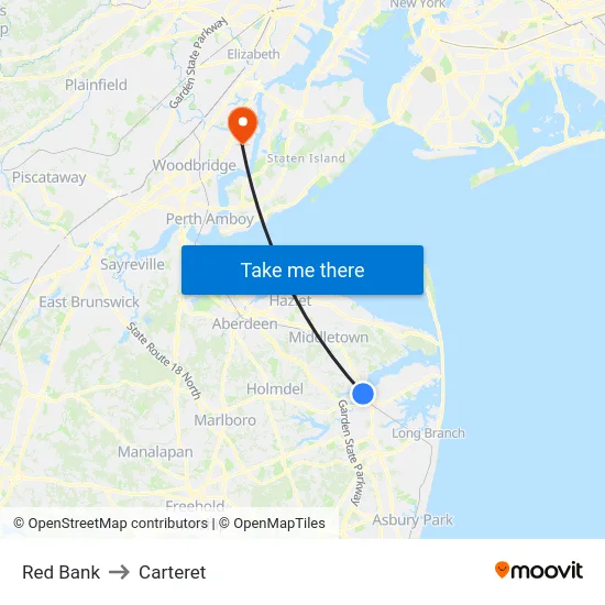 Red Bank to Carteret map
