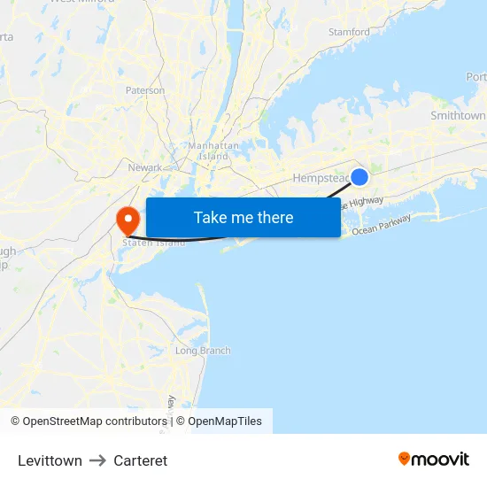 Levittown to Carteret map
