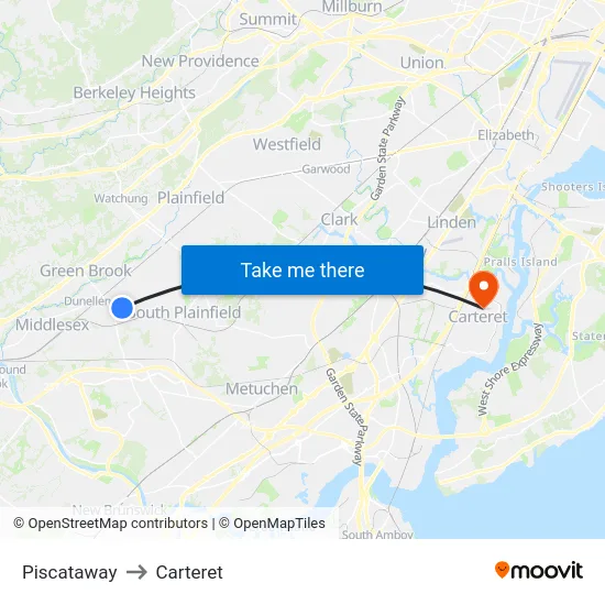 Piscataway to Carteret map