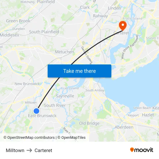 Milltown to Carteret map