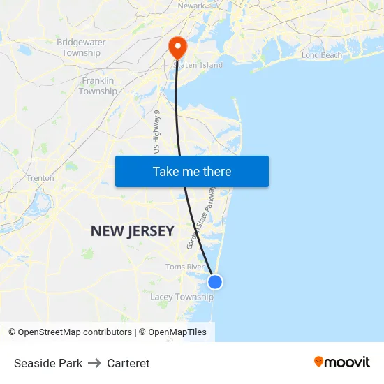 Seaside Park to Carteret map