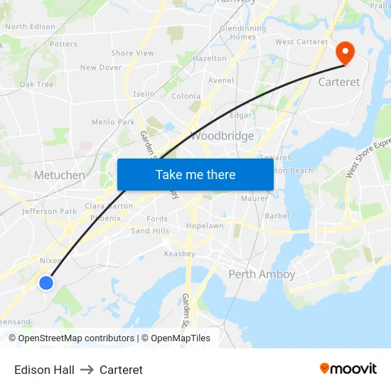 Edison Hall to Carteret map