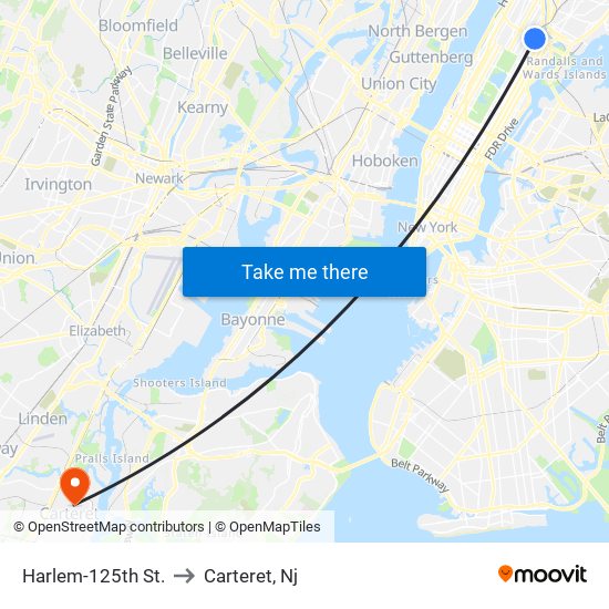 Harlem-125th St. to Carteret, Nj map