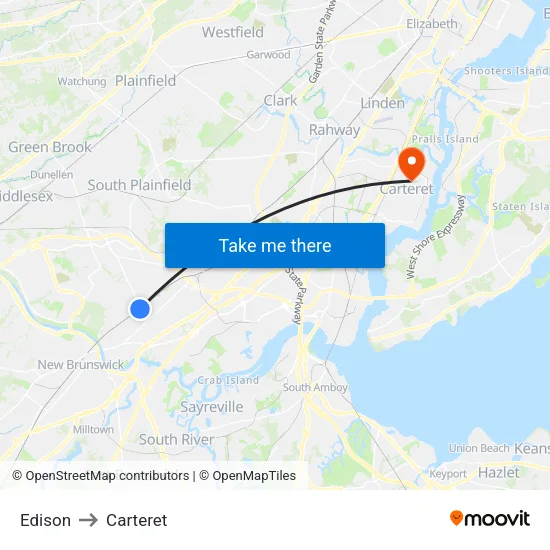 Edison to Carteret map