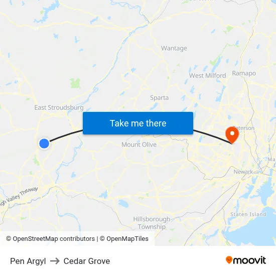 Pen Argyl to Cedar Grove map