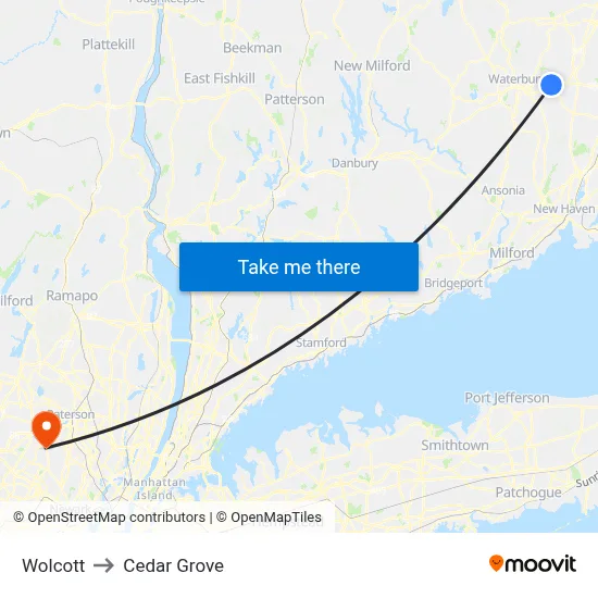 Wolcott to Cedar Grove map