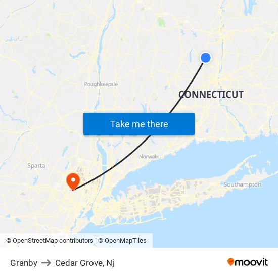 Granby to Cedar Grove, Nj map