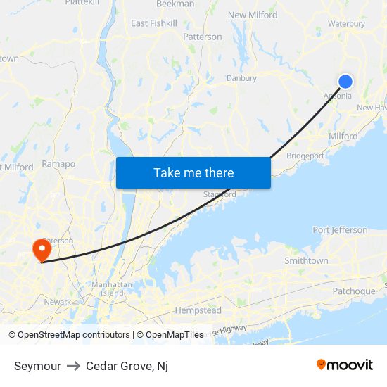 Seymour to Cedar Grove, Nj map