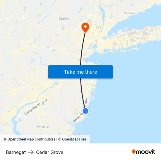Barnegat to Cedar Grove map