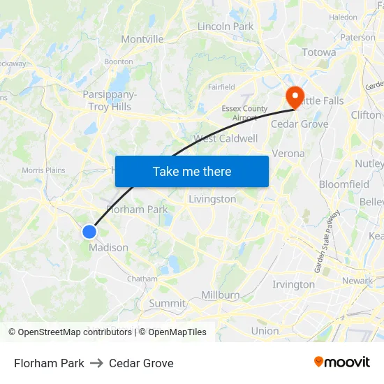 Florham Park to Cedar Grove map