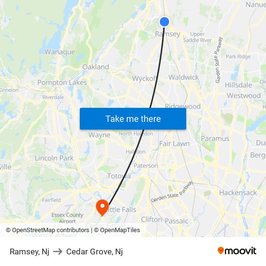 Ramsey, Nj to Cedar Grove, Nj map