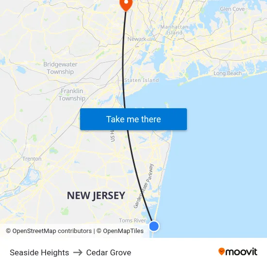 Seaside Heights to Cedar Grove map