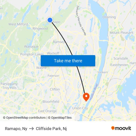 Ramapo, Ny to Cliffside Park, Nj map