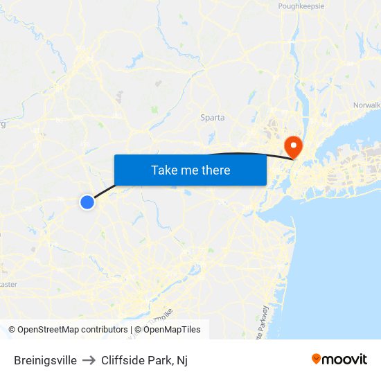 Breinigsville to Cliffside Park, Nj map
