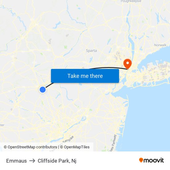 Emmaus to Cliffside Park, Nj map