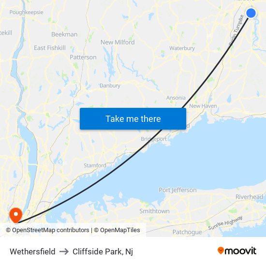 Wethersfield to Cliffside Park, Nj map